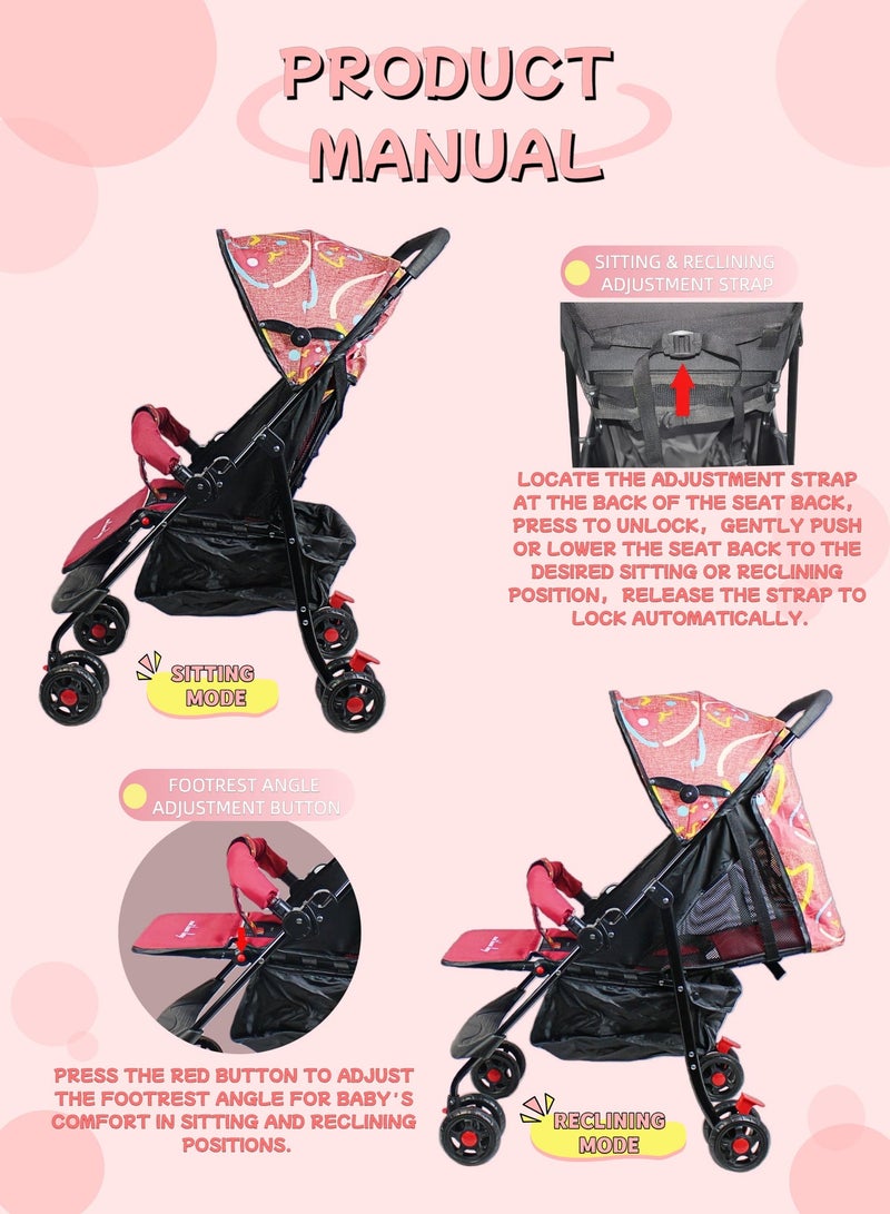 Foldable Ultra Lightweight Travel Stroller with Multi Position Reclining Seat Adjustable Canopy Foldable Storage Basket NO.1102 - Image 4